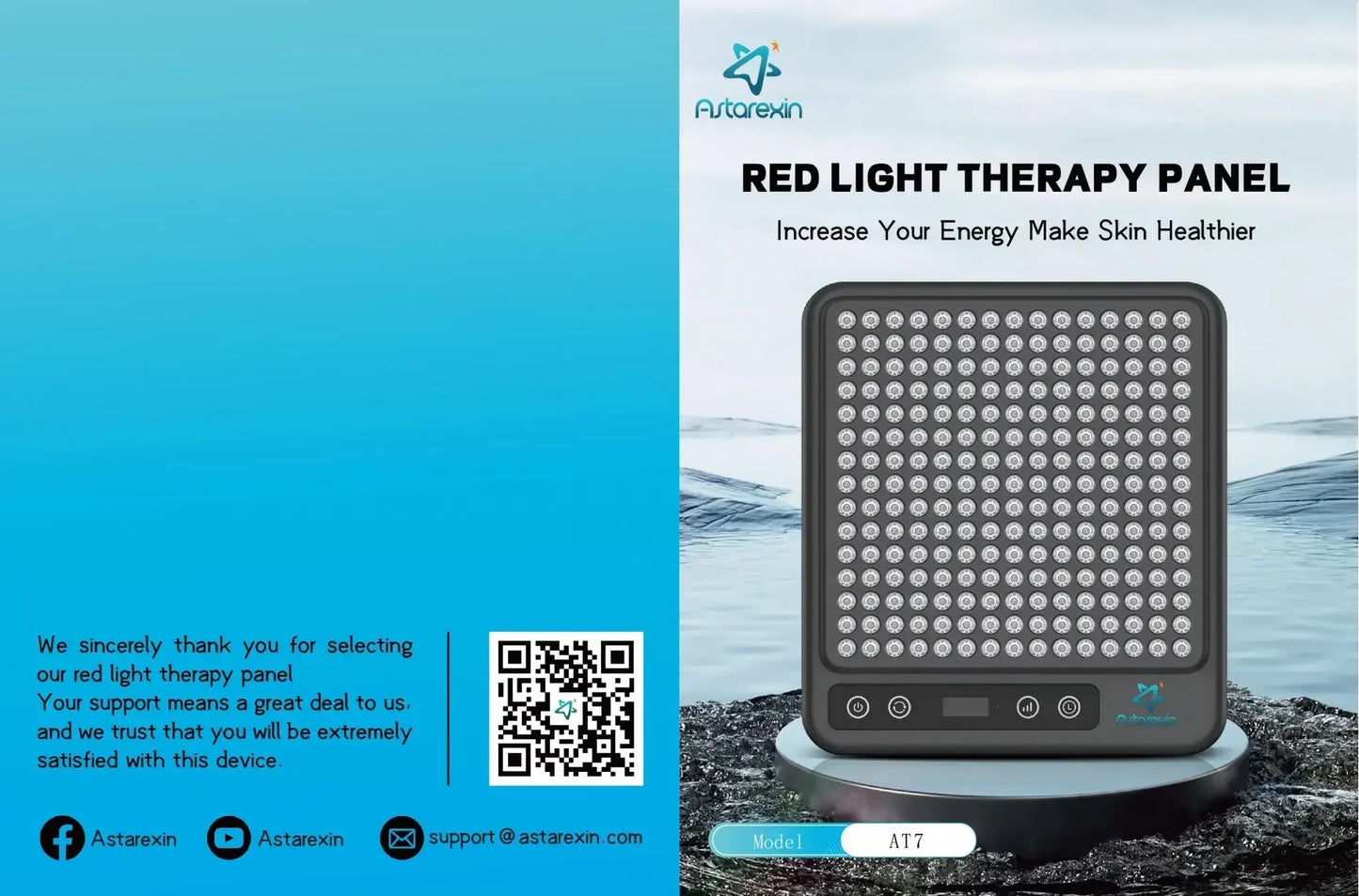 Astarexin Red Light Therapy Panel Device LED Facial Anti-inflammatory Skin Care Light 660nm850nm Lamp for Anti-Aging Pain Relief