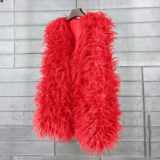 Vest Jacket Women Multicolored Faux Fur Warm Plush Coats Autumn Winter Furry Outwear Sleeveless Waistcoat Open Front Cardigan