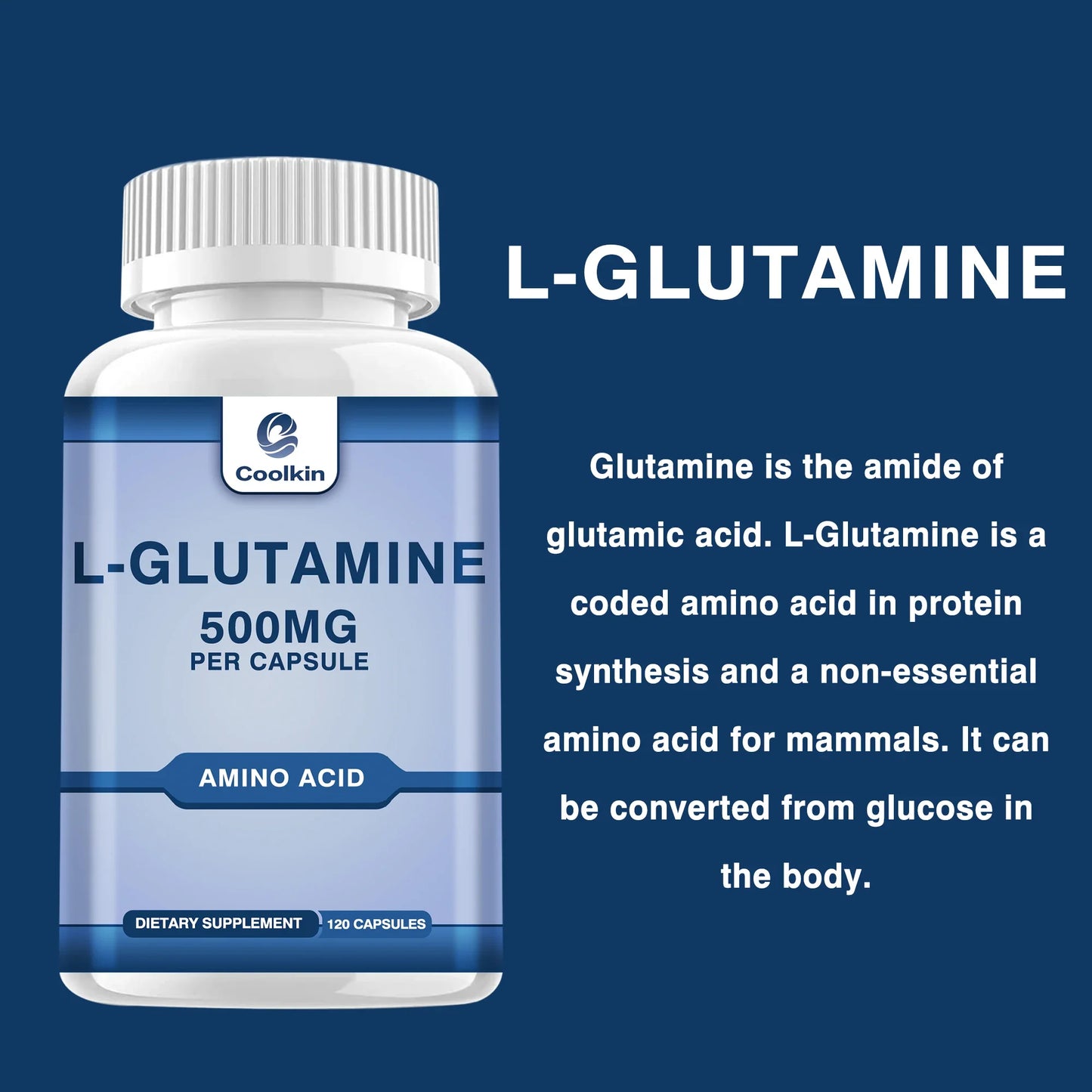 L-Glutamine 500mg - Promotes Muscle Growth and Recovery, Improves Immunity - 120 Capsules