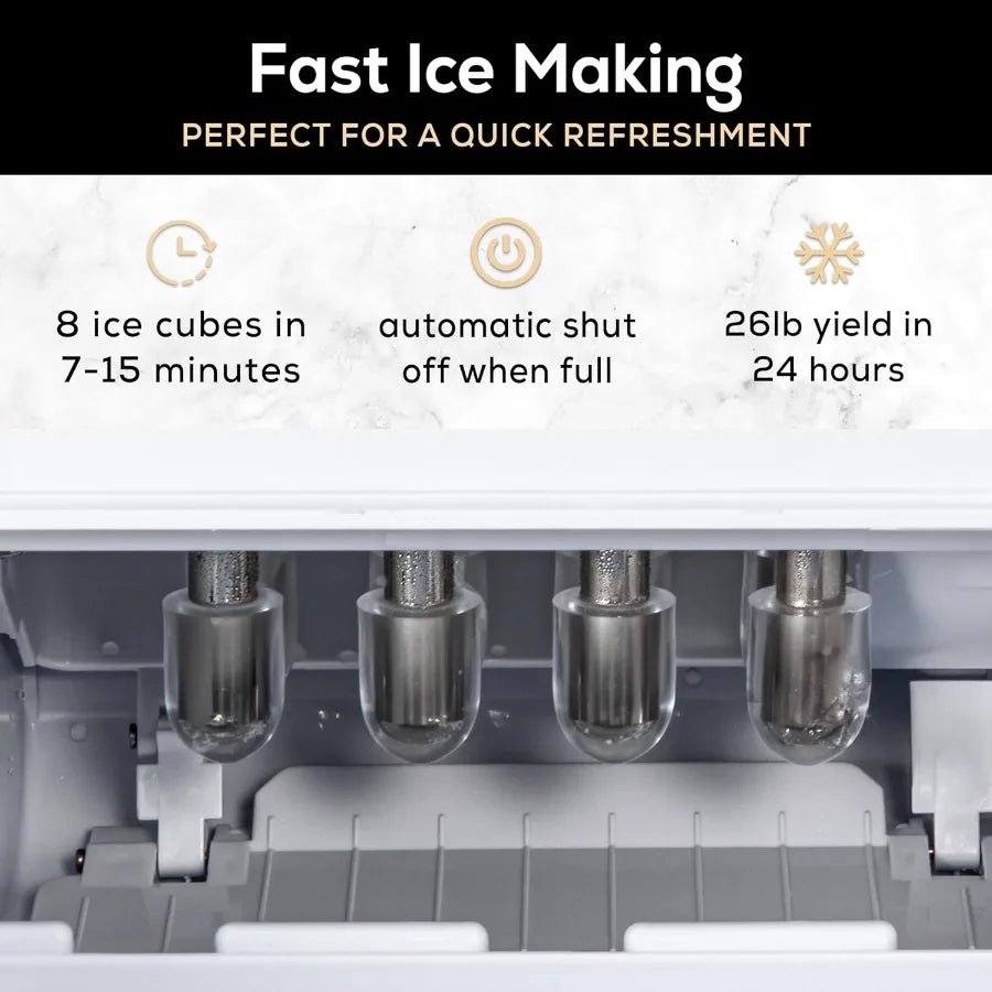 Portable Electric Countertop Ice Maker Machine with Handle White 26 Pounds in 24 Hours 9 Ice Cubes in 7 Minutes Includes Ice Sc