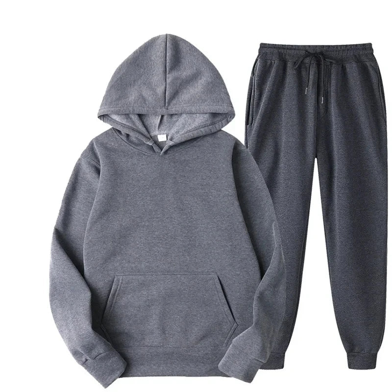 Men's Autumn and Winter New Solid Color Hoodie+pants Two-piece Set Fashionable Casual Sports Set Size S-3XLWomen's Tracksuit