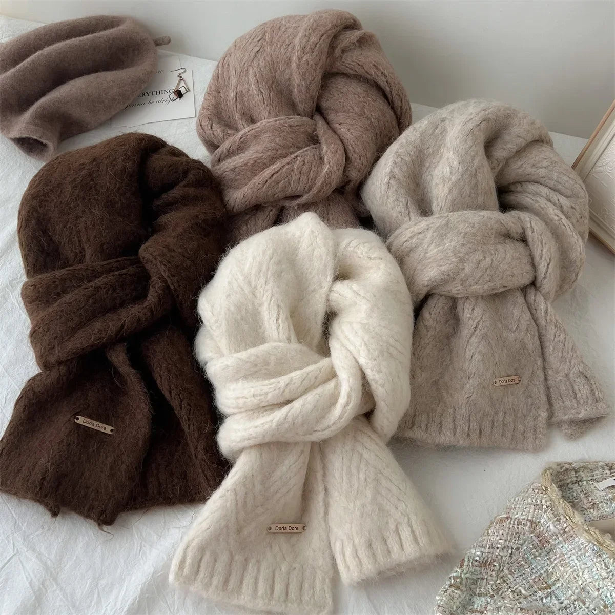 Albaca Alpaca Wool Scarf Women's Winter 2024 New High-End Feelknit Wool-Blend Korean Trendy Student Use Warm Scarf