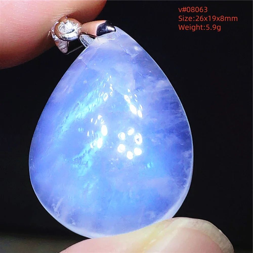 Natural Moonstone Blue Light Pendant Oval Beads Women Men Necklace 925 Silver Moonstone Pendant AAAAAA