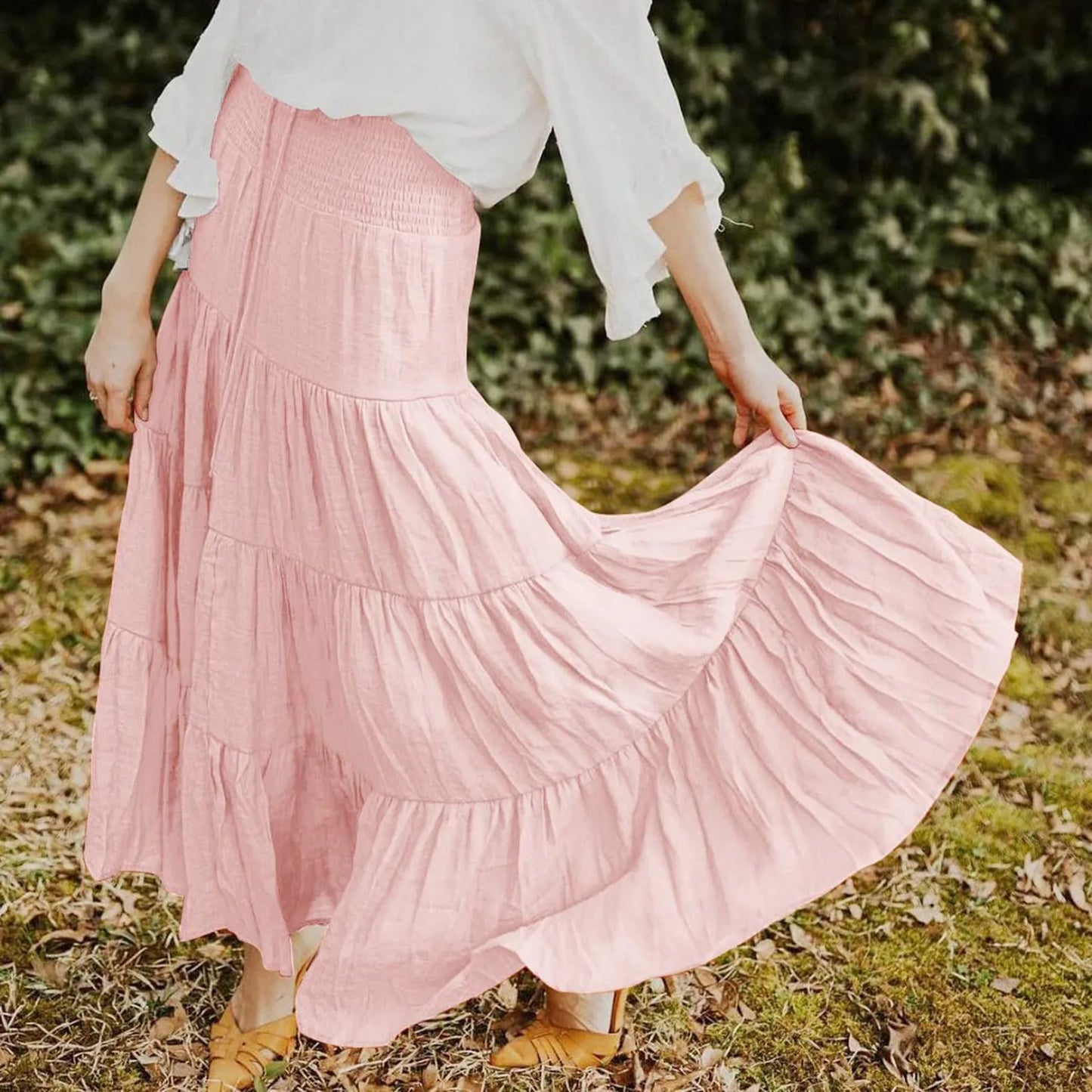High Waist Boho Women Maxi Skirts Elegant Beach Casual Vestido Summer Solid Harajuku Large Swing A Line Long Skirt Ruffles Jupes