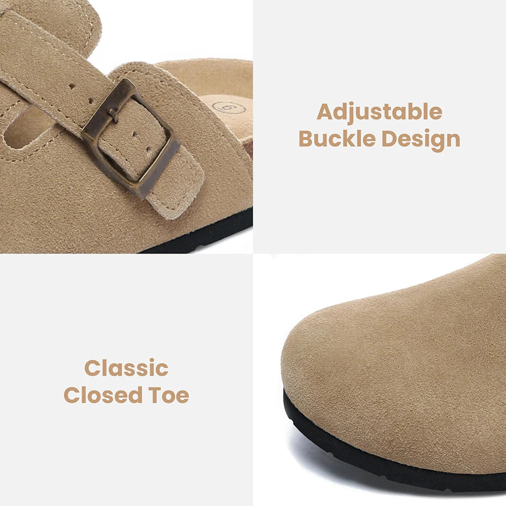 Women's Suede Clogs Shoes Adjustable Buckle Slip Casual Fashion Footbed Home Clog Falt Slippers New 2024