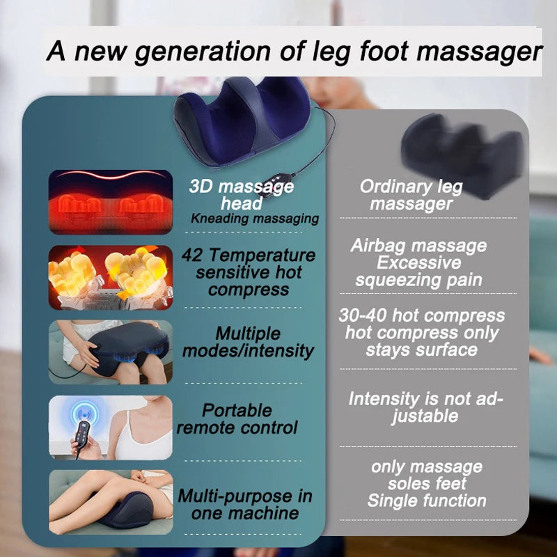 Shiatsu Kneading Electric Heating Foot Leg Massager Hot Therapy Rollers Muscle Relax Big Size Care Foot Machine Tool Household