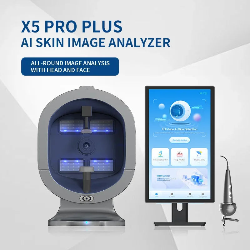 Professional 3D Facial Skin Analyzer Scanner with Dermatoscope and Face Mirror for Skin Face Diagnostics Analysis Machine.
