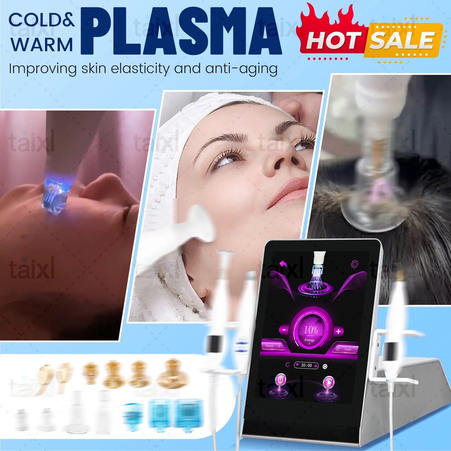 8-in-1 Cold Hot Plasma Machine Diamond Stamp Ozone Plasma Machine Skin Rejuvenation Anti-Aging Facial Care Beauty Equipment