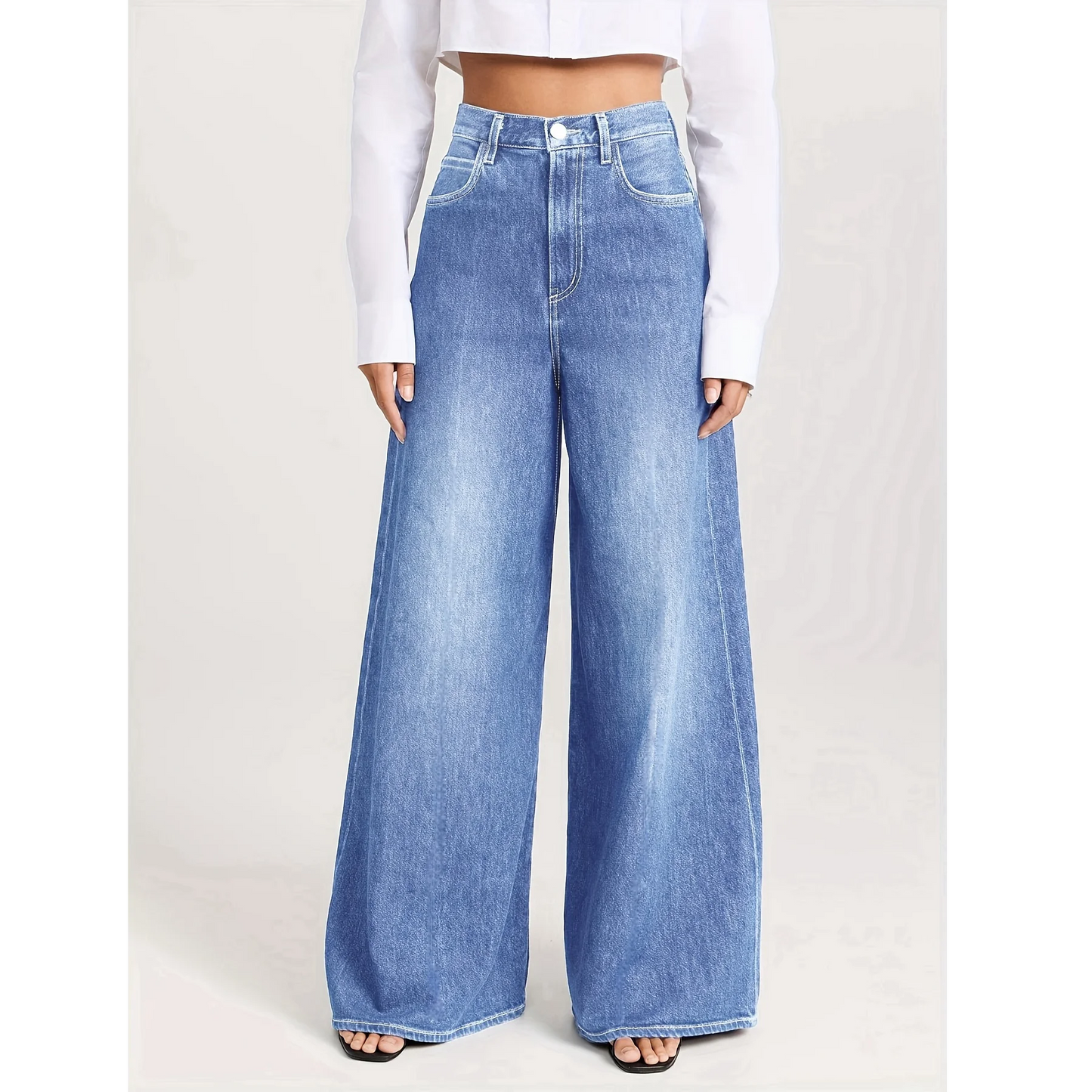 Women's High Waist Wide Leg Jeans Stretchy Retro Loose Straight Denim Streetwear Trousers Ladies Fashion Casual Bootcut Pants