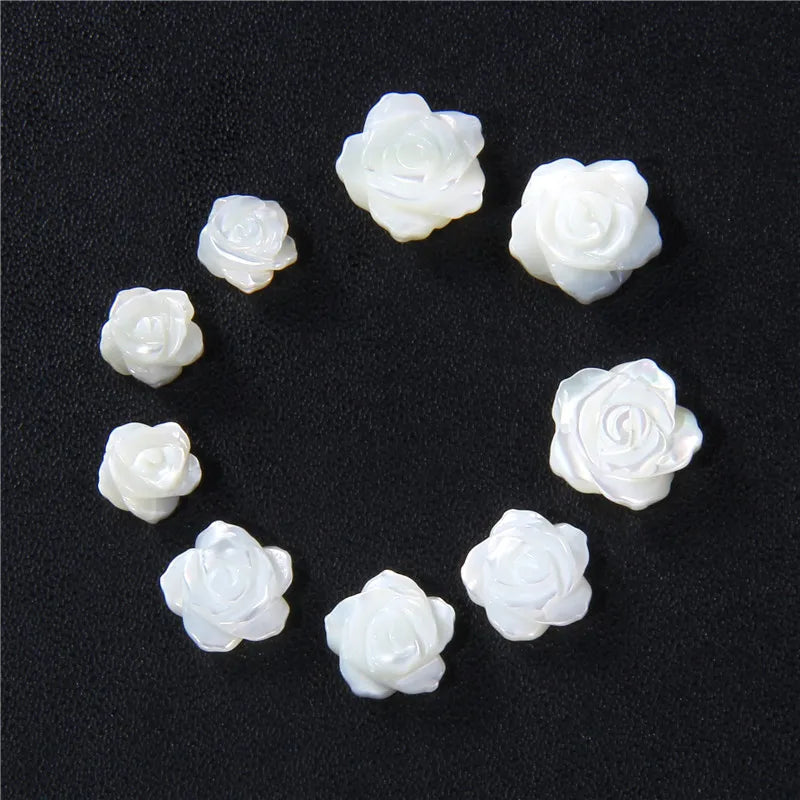 8-12mm Rose-shaped Shell Beads Natural Mother-of-pearl Bead Handmade Fashion DIY MOP Charm Beads for Necklace Earrings Accessory