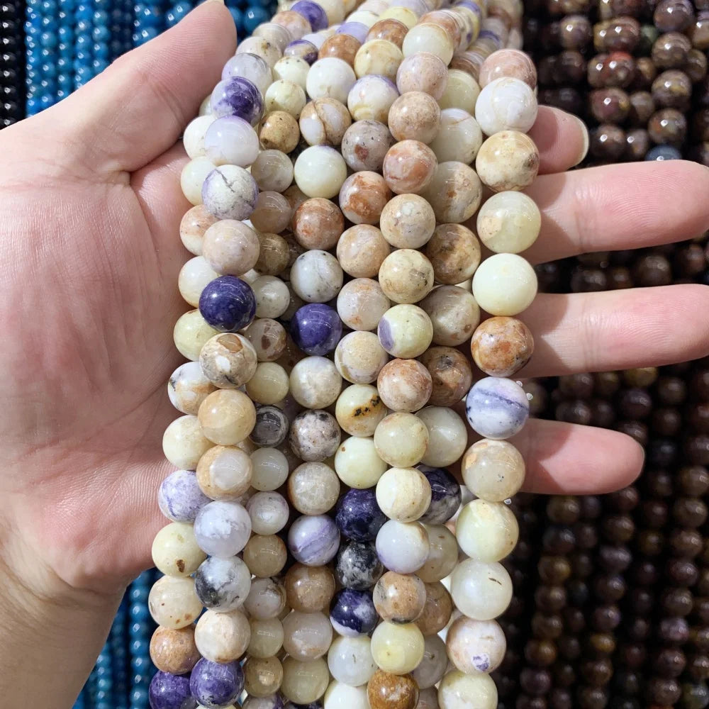 4 6 8 10 12mm Natural purple Stichtite Opal green Larimar stone Round Loose Beads For Jewelry Making DIY Bracelets Necklace 15''