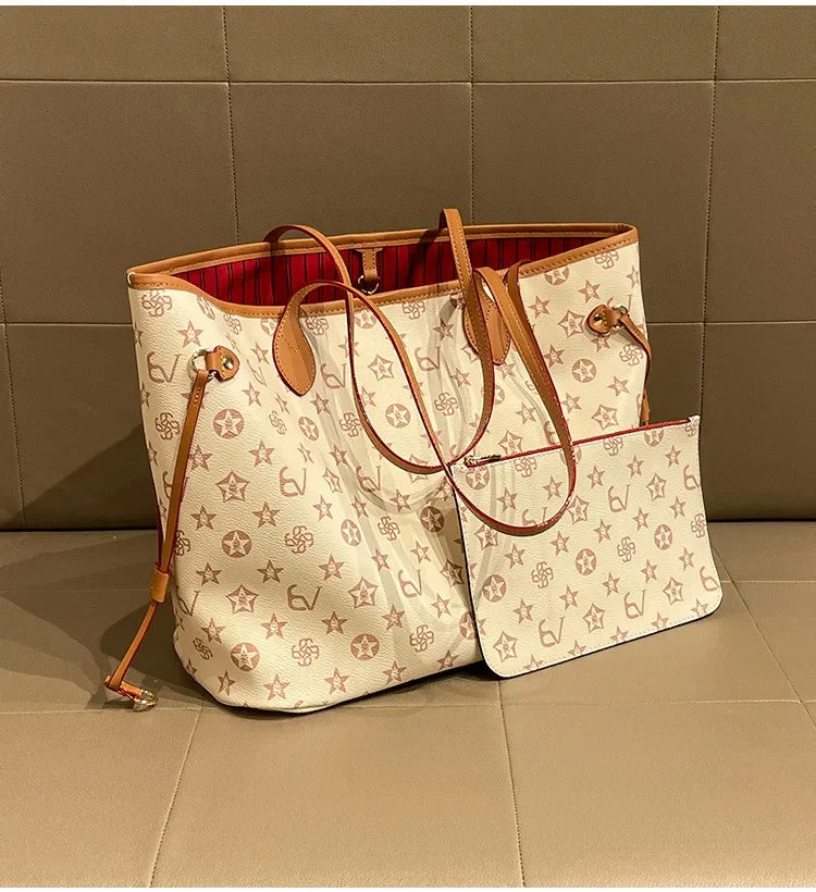 Fashion Printed Large Capacity Tote Bag 2026 New Women's Trendy Versatile Commuter Shoulder Bag Coffee Beige Free Shipping