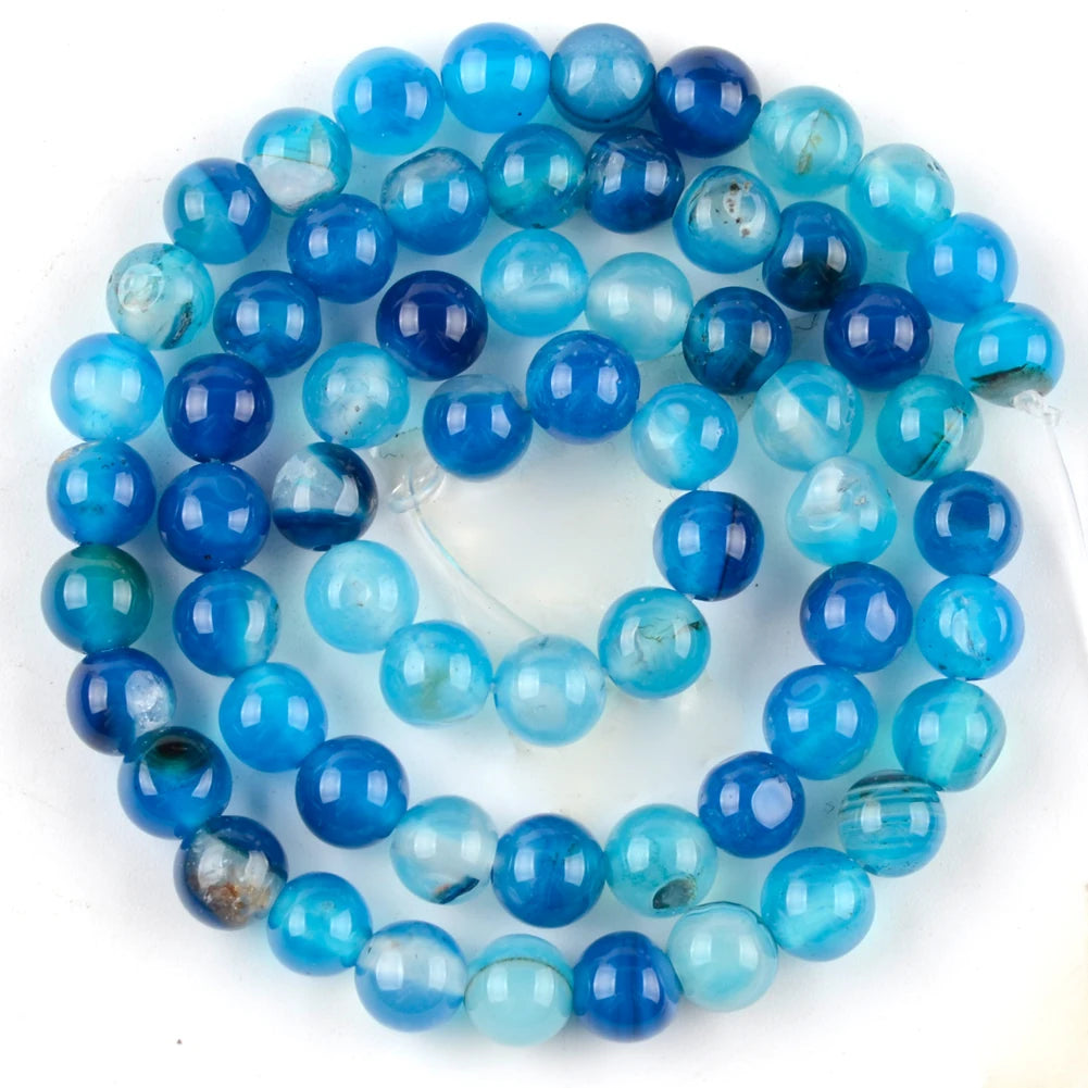 4/6/8/10mm Natural Blue Stripe Agate Stone Beads Round Loose Spacer Beads For Jewelry Making DIY Bracelet Necklace Handmade
