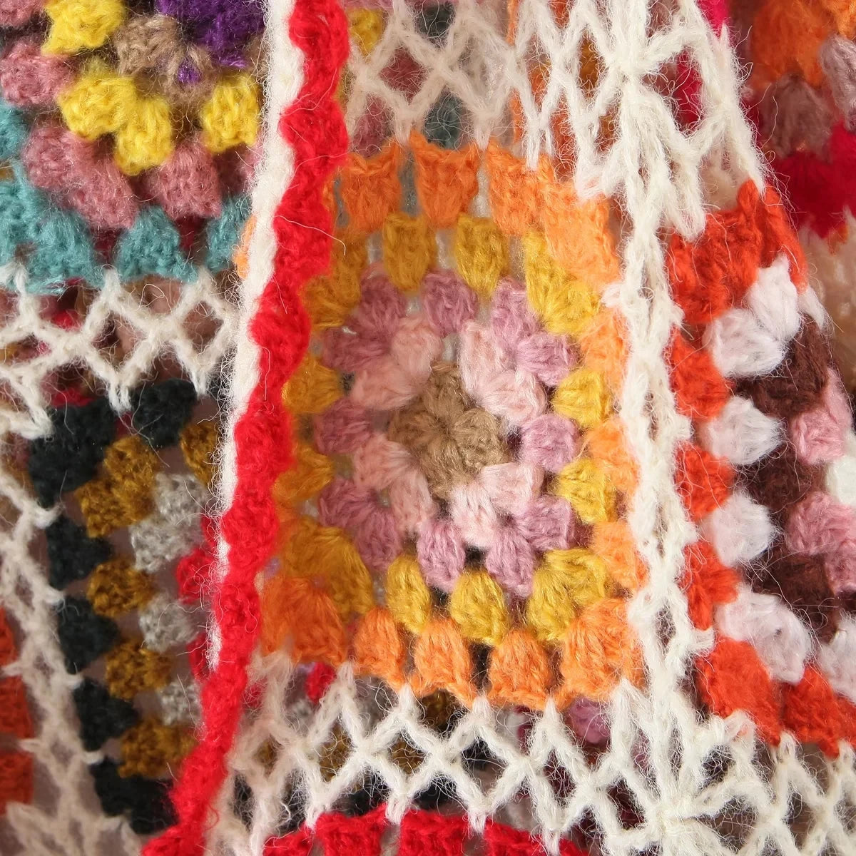 Boho Inspried crochet hand-made cardigan women square pattern knitted cardigan sweater long sleeve boho cardigan autumn winter