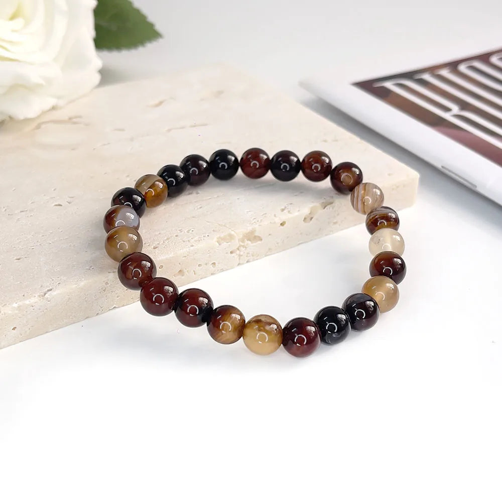 Natural Stone pink zebra Beaded Bracelet 6/8mm Dalmatian Jasper Rhodochrosite Agate Bracelet Gemstone Beads Bracelet
