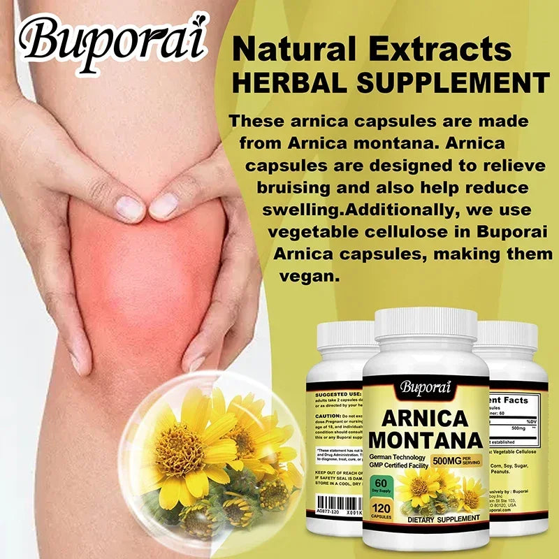 Arnica Montana Capsules - Relieves Bruises and Swelling, Muscle Pain and Stiffness, Natural Ingredients, Non-GMO