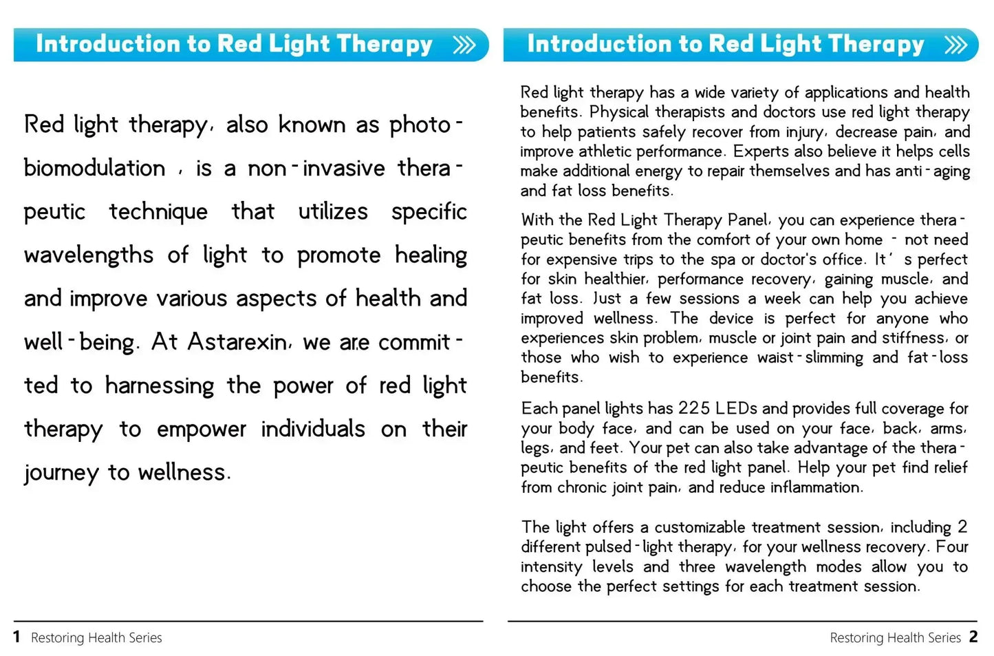 Astarexin Red Light Therapy Panel Device LED Facial Anti-inflammatory Skin Care Light 660nm850nm Lamp for Anti-Aging Pain Relief