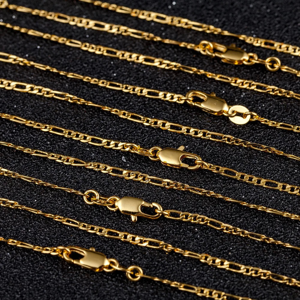 Luxury 24K 9999 Pure Gold real gold Women's Fashion Simple Necklace 2mm Three One Figaro Necklace