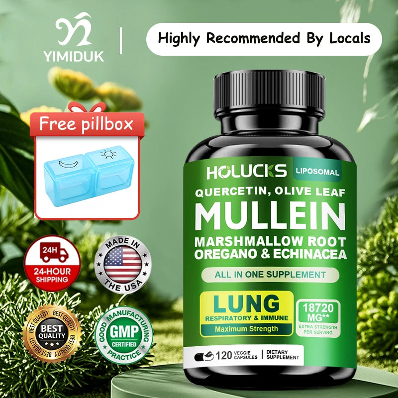 Premium Mullein Leaf Extract Capsules, with Vitamin C, Support Expectorant, Soothes Airways & Reduces Irritation, Lung Health