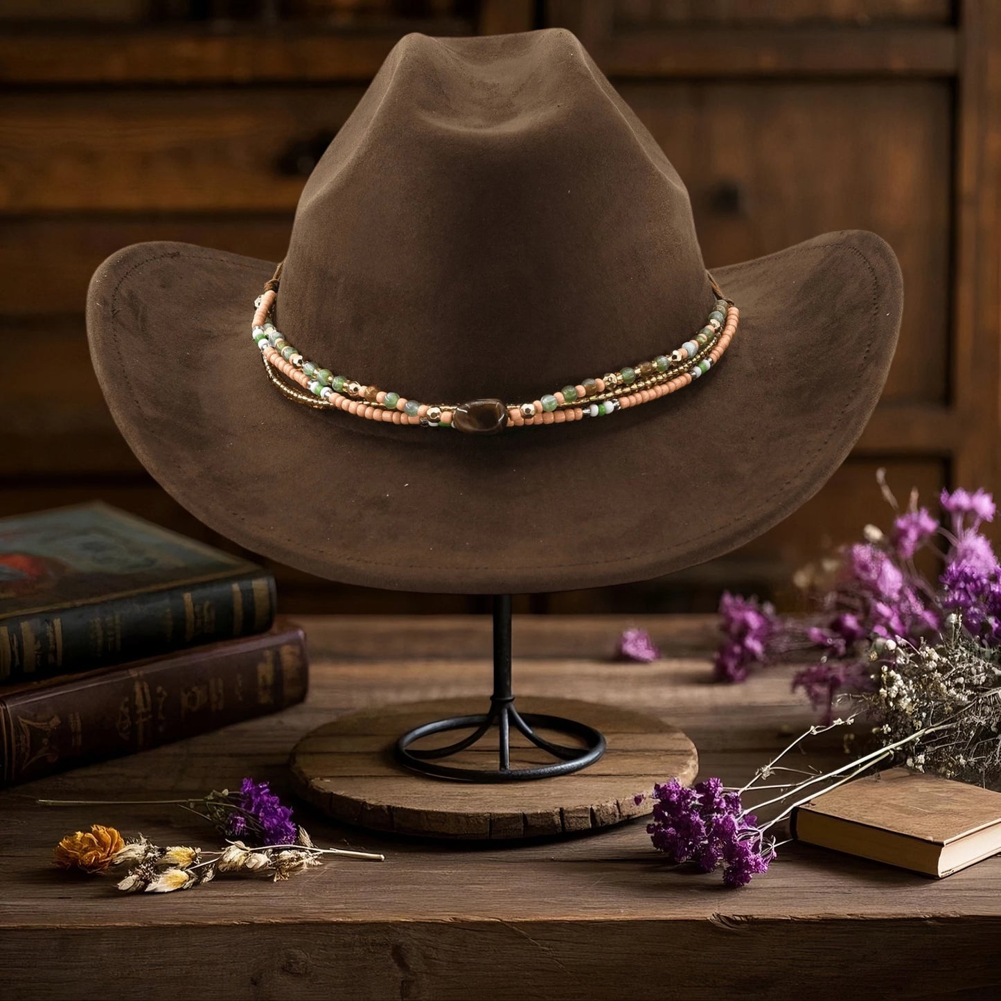 Chic Boho Fedora Hat with Embellished Band Vintage Wide Brim Panama Hat for Casual Outings Festive Events