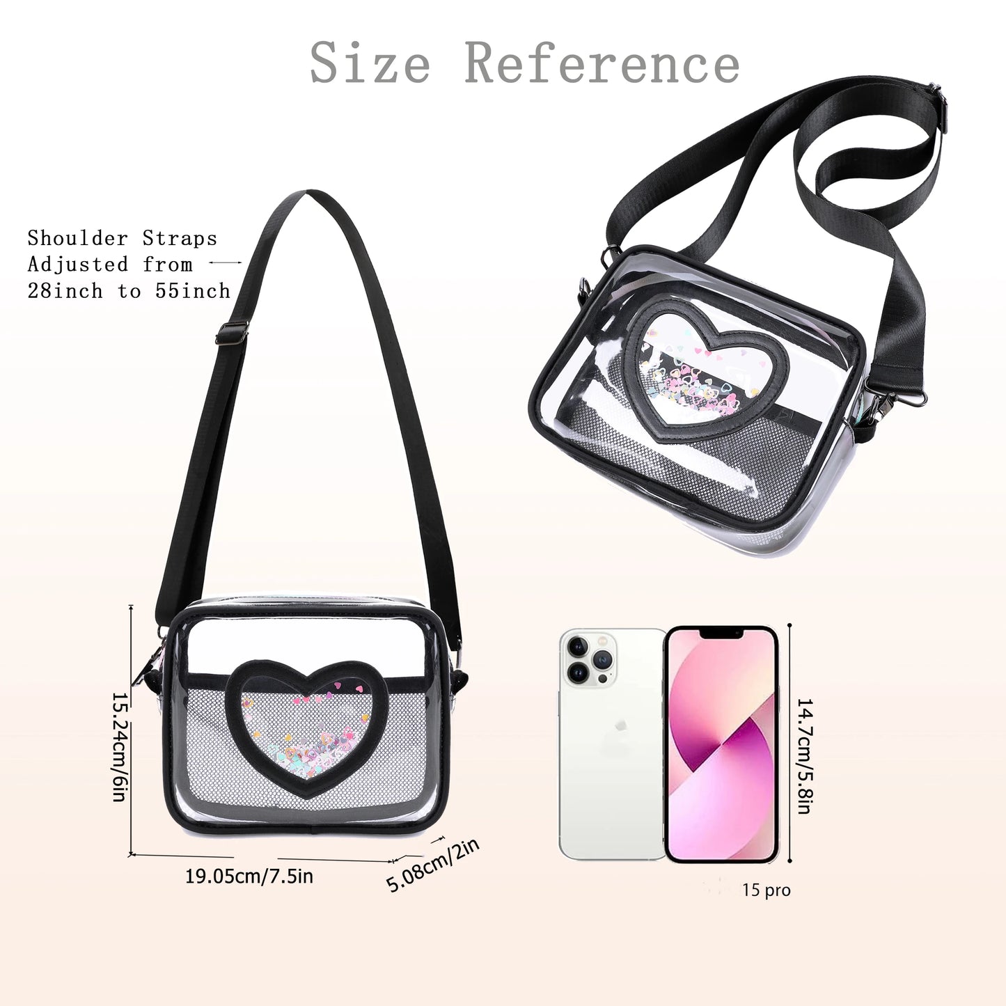 Clear Cross body Bag for Women Girls Stadium Approved Kids Purse Heart Shaped Toddlers Wallet Small Box Coin Pouch