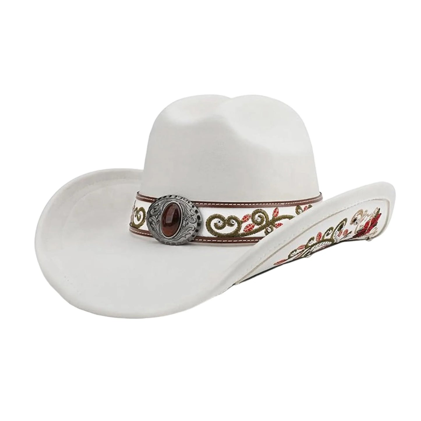 Stylish Vintage Denim Cowboy Hats with Embroidered Roses and Wide Brim for Western Theme Parties and Outdoor Events