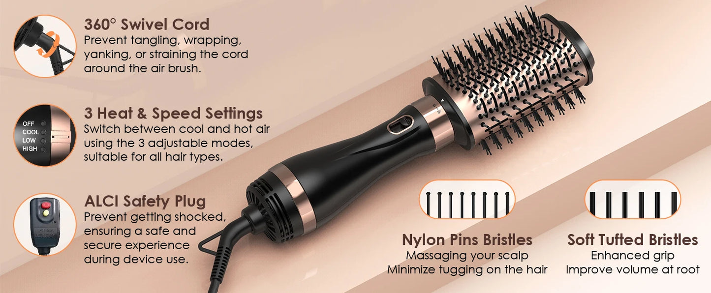 Nicebay Hair Dryer Brush, Hot Air Brush, Blow Dryer Brush Tool Set, Round Blowout Hot Air Brush Straightener Curling in One