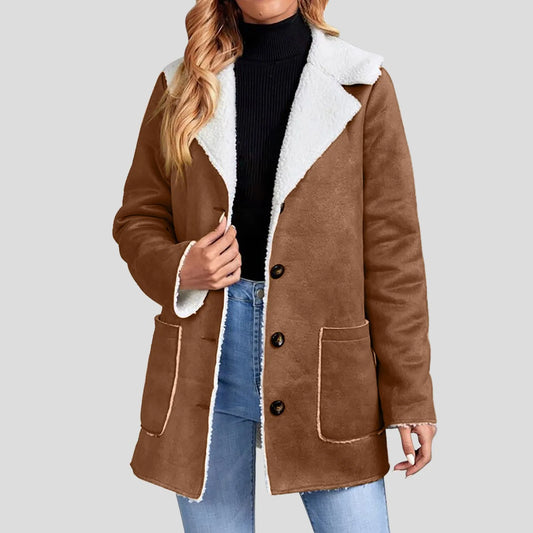 Women's Winter Jacket Plus Size Fleece Lined Jackets Streetwear 2024 Suede Coats Warm Notch Lapel Outerwear With Big Pockets