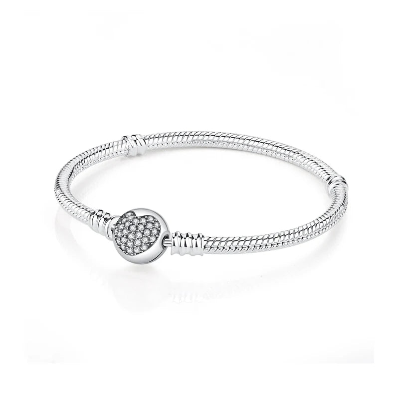 Original 925 Sterling Silver Bracelet for Women Charms Beads Rose Gold Heart Bracelets Bangles Snake Chain Luxury Jewelry Gift