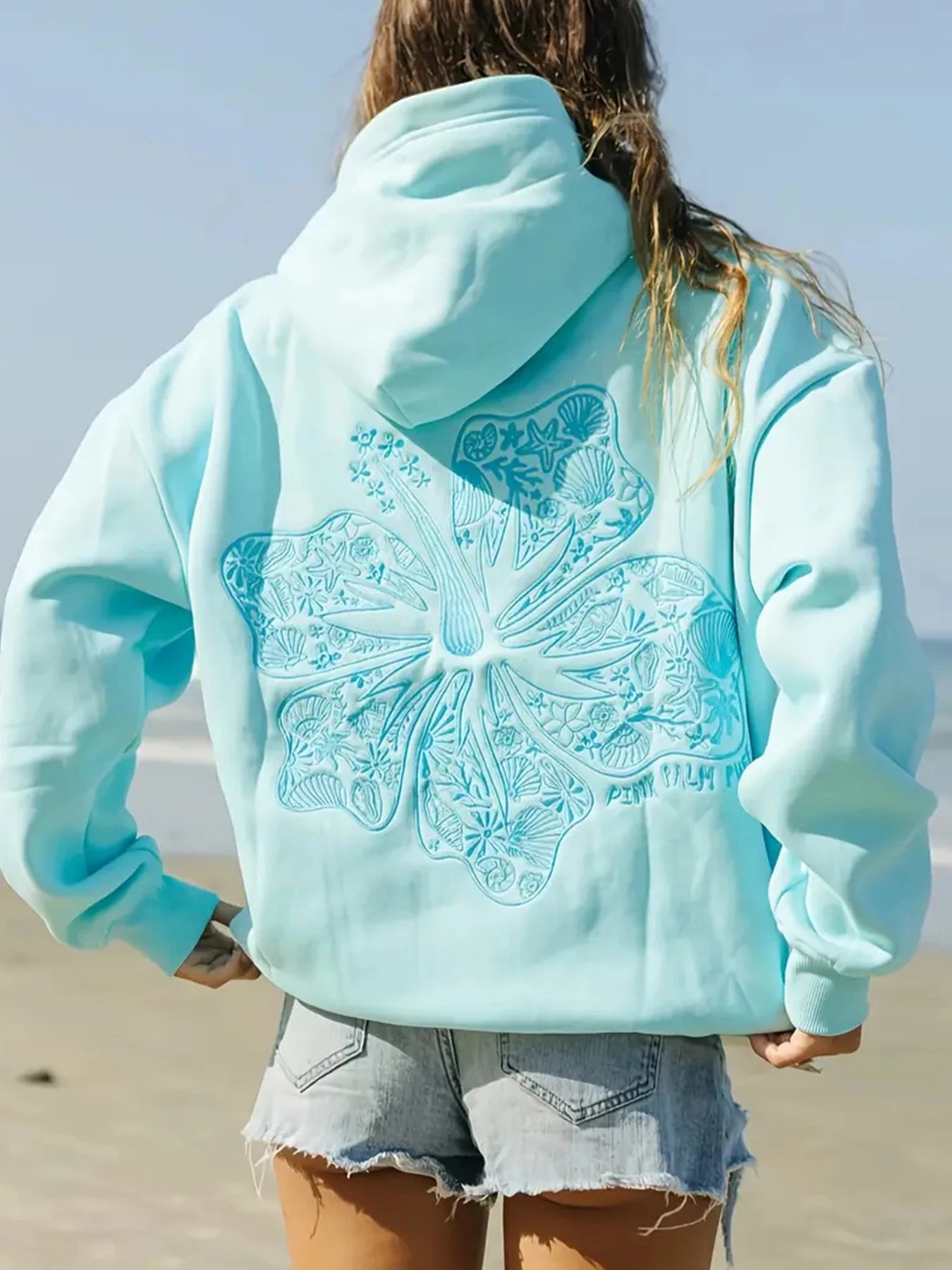 2025 New Women's Tropical Floral Island Hoodie, Comfortable Long Sleeve Loose Pullover with Pockets, Street Style, Machine Washable