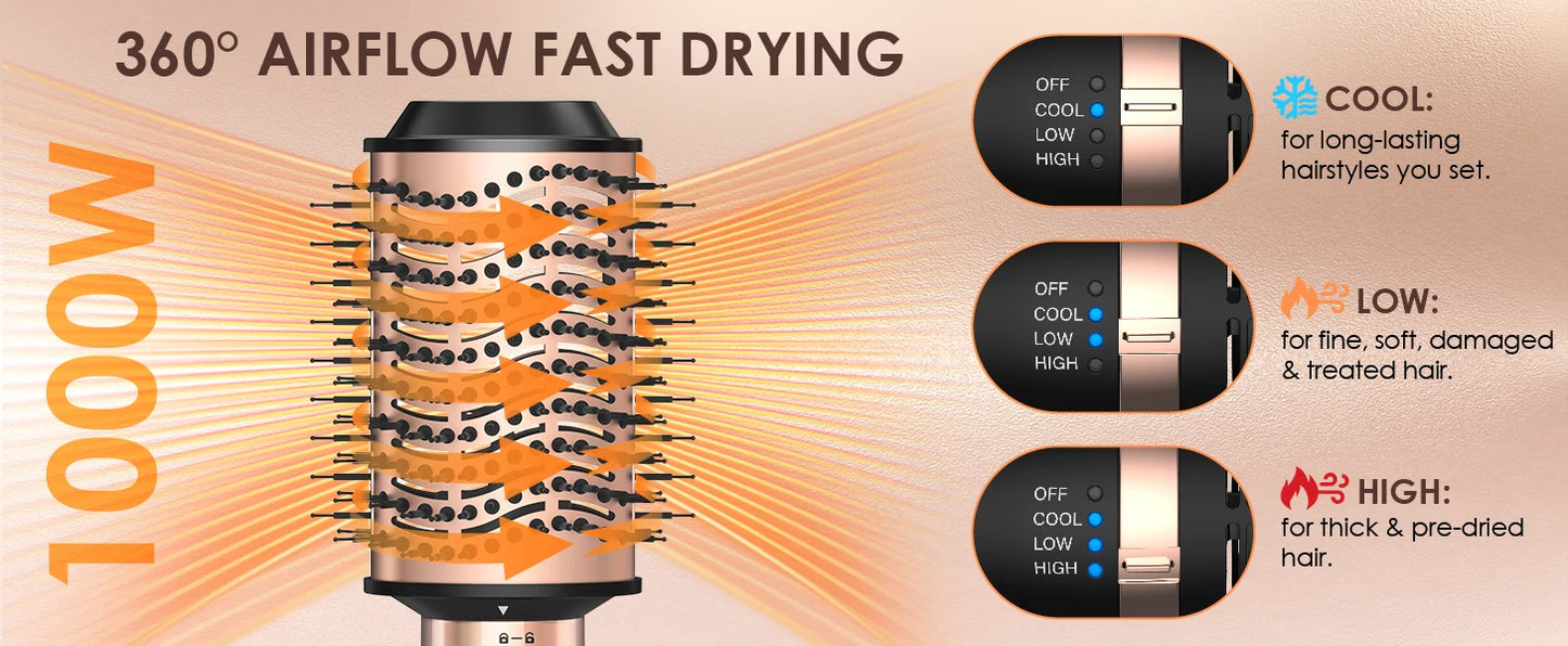 Nicebay Hair Dryer Brush, Hot Air Brush, Blow Dryer Brush Tool Set, Round Blowout Hot Air Brush Straightener Curling in One