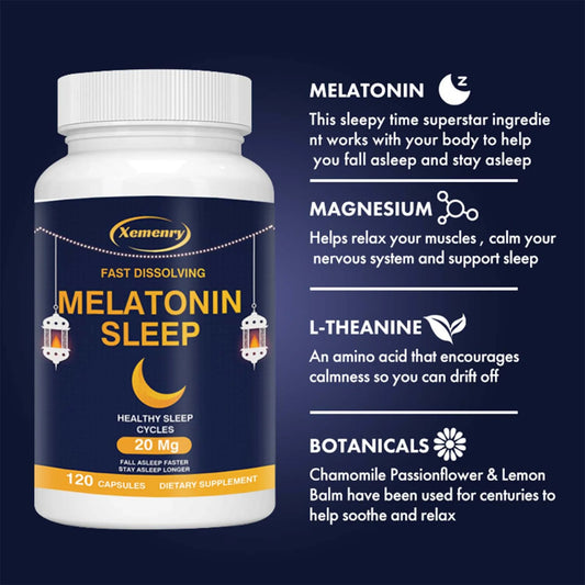 Melatonin Capsules - Promote Restful Sleep, Improve Sleep Quality, Improve Mood and Relieve Tension - 120 Capsules