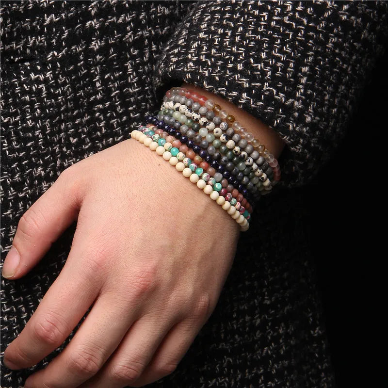 2024 New Stone Bracelet Natural Quartzs Cat Eye Jades Aquamarines Stone Bead Bracelet Stretch Bangle Jewelry Gift For Women Men
