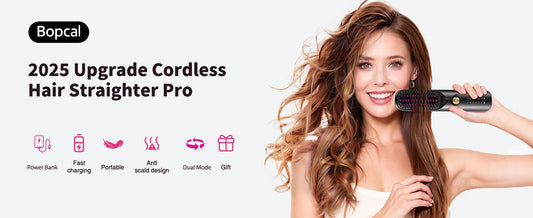 Cordless Hair Straightener Portable Brush 30s Fast Heating 10000mAh Rechargeable 300 Million Negative Ions Straightening Comb