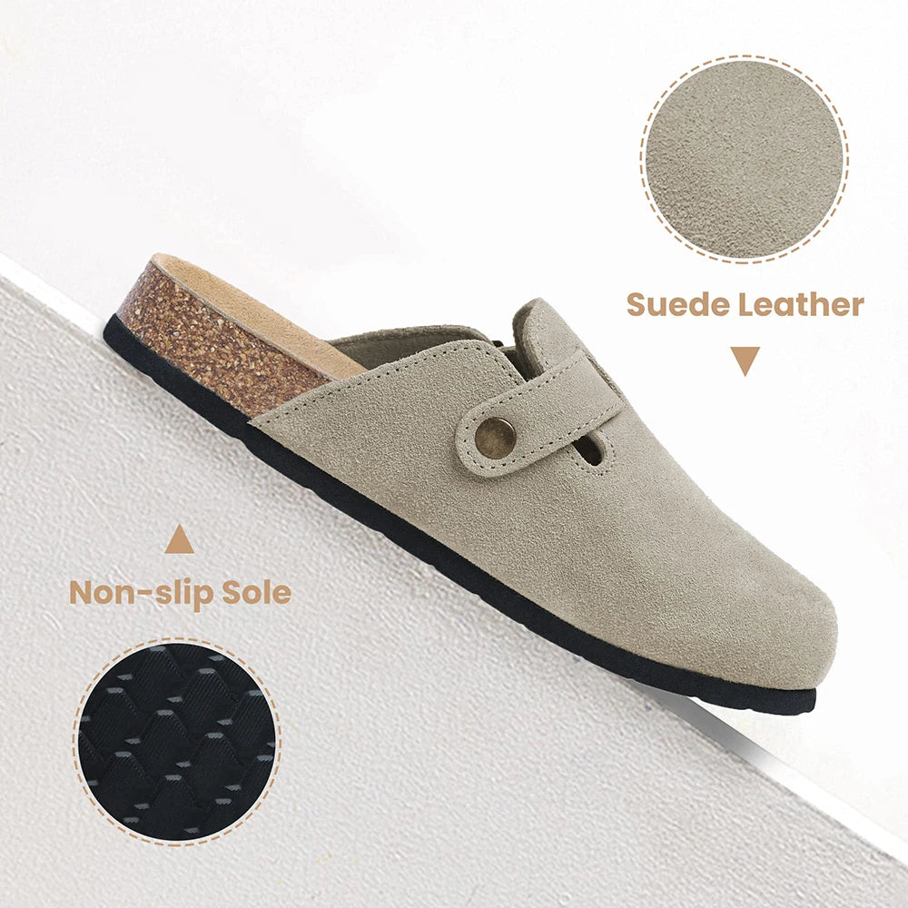 Women's Suede Clogs Shoes Adjustable Buckle Slip Casual Fashion Footbed Home Clog Falt Slippers New 2024