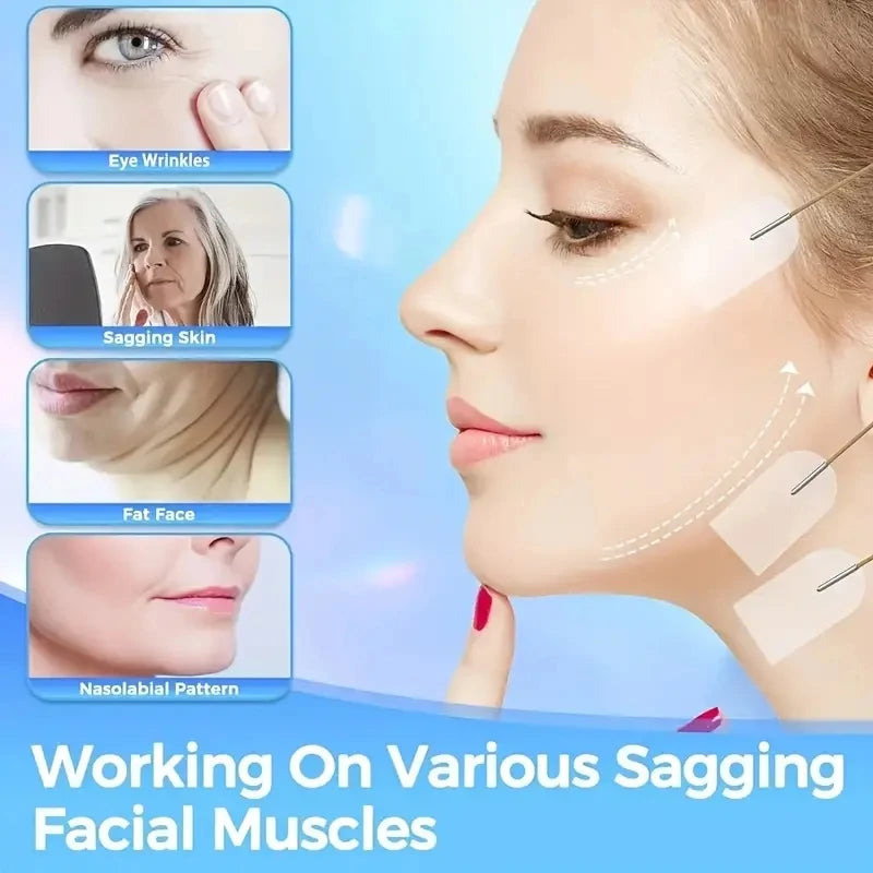 Invisible Face Lift Tape and Band Set, 18 Pcs Hypoallergenic Clear Lifting Patches with 4 Adjustable Elastic Straps