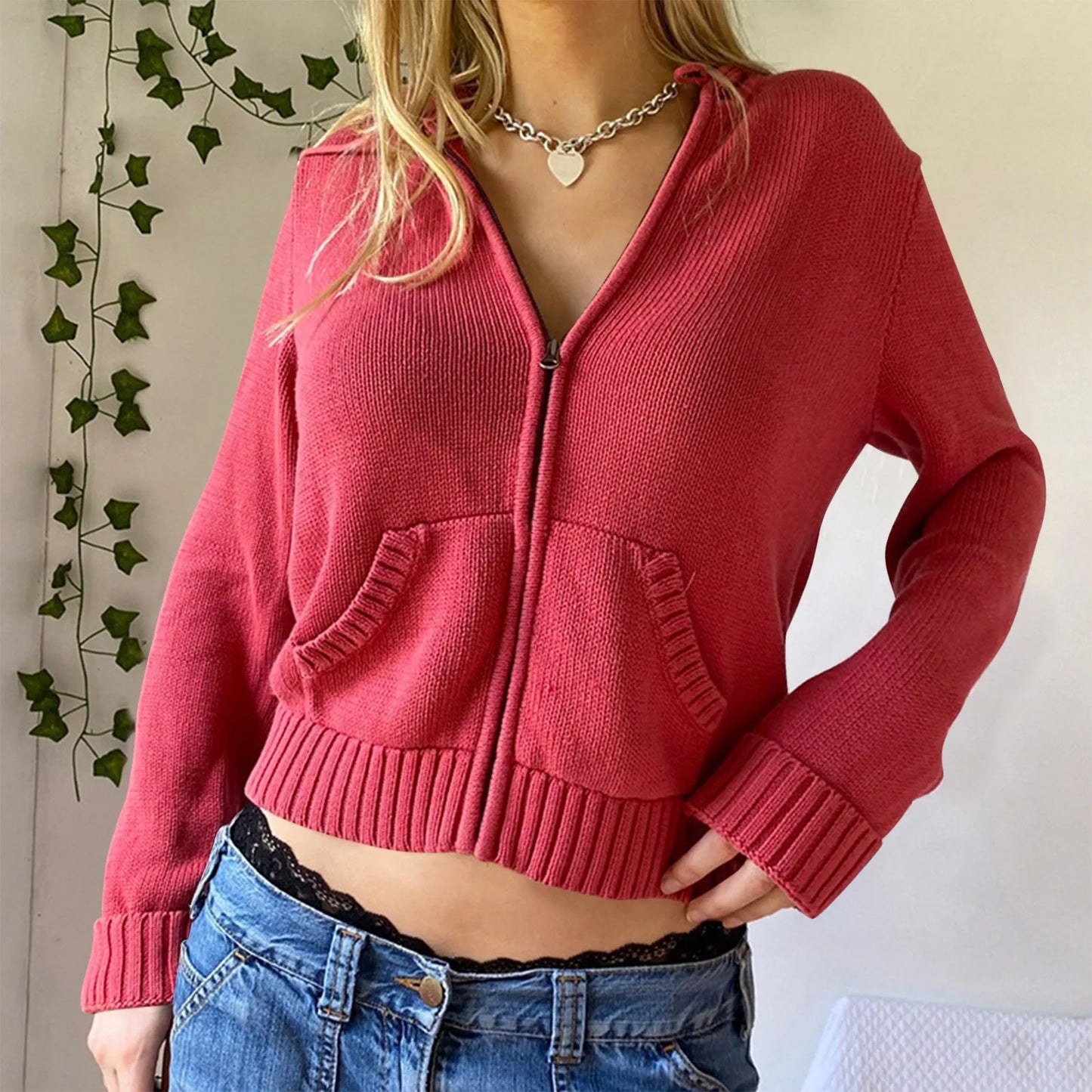 Autumn And Winter Zip Up Long Sleeve Crop Hoodie Womens Sweatshirts Ribbed Knit Cropped Hoodie Sweater Pullovers Short Jackets
