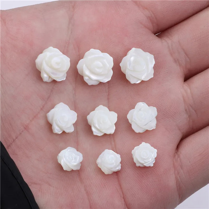 8-12mm Rose-shaped Shell Beads Natural Mother-of-pearl Bead Handmade Fashion DIY MOP Charm Beads for Necklace Earrings Accessory