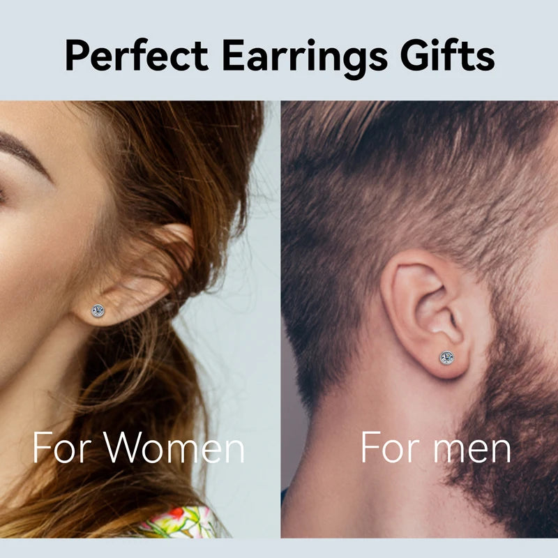 OXTAO 5mm 6.5mm Round Stud Earrings Real 925 Silver Moissanite Bezel Setting Simple Bubble Earrings Fashion Wedding Jewelry Gift