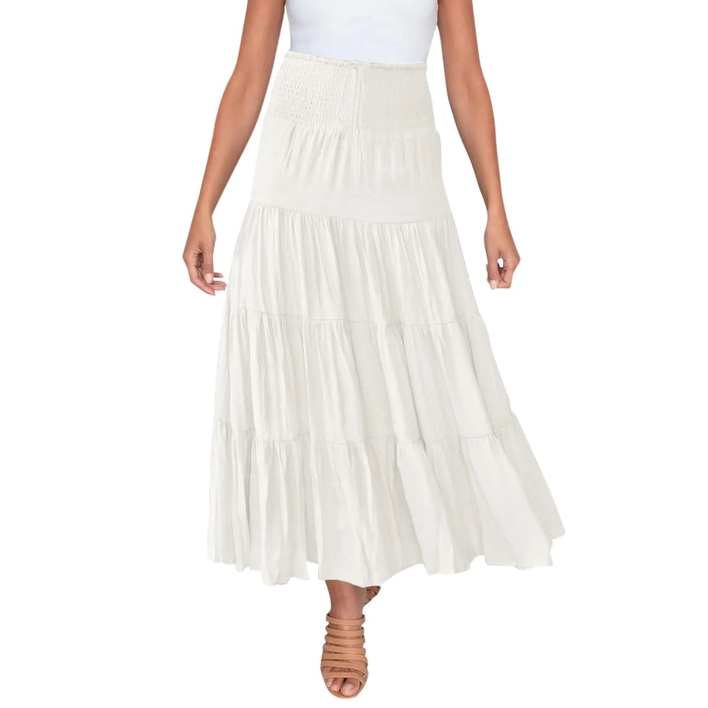 High Waist Boho Women Maxi Skirts Elegant Beach Casual Vestido Summer Solid Harajuku Large Swing A Line Long Skirt Ruffles Jupes