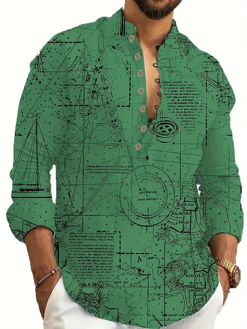 Men's Hawaiian Shirt Beachfront Holiday Palm 3D Printed Casual Shirt Long Sleeve Button Beach Shirt Comfort Shirt