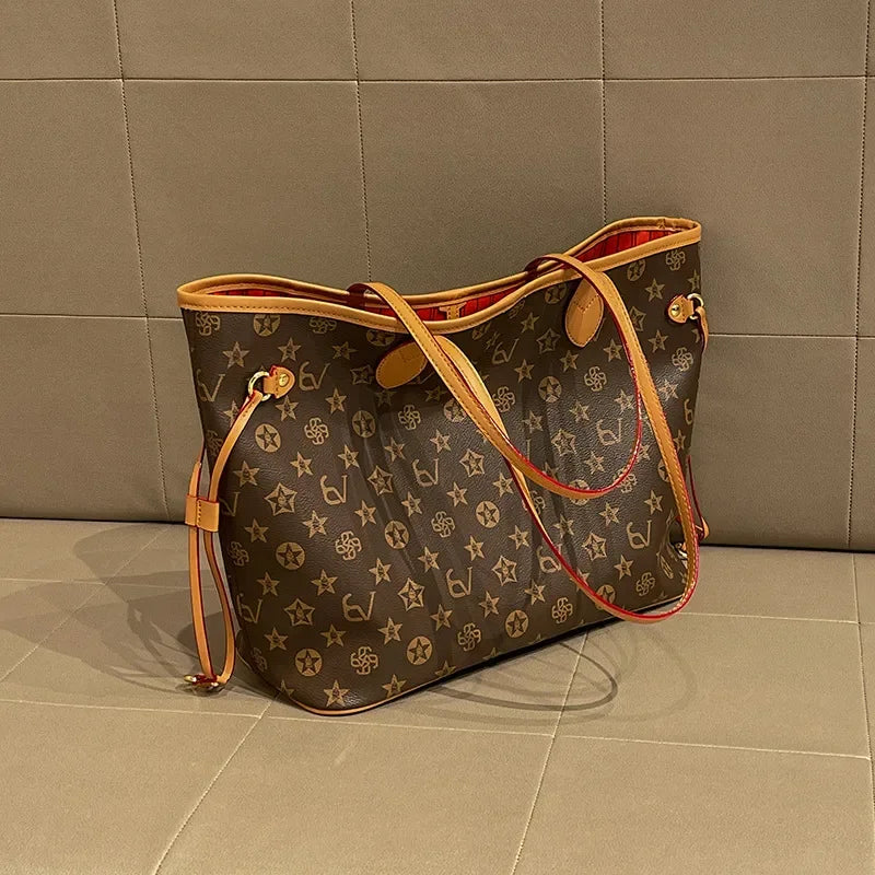 Fashion Printed Large Capacity Tote Bag 2026 New Women's Trendy Versatile Commuter Shoulder Bag Coffee Beige Free Shipping