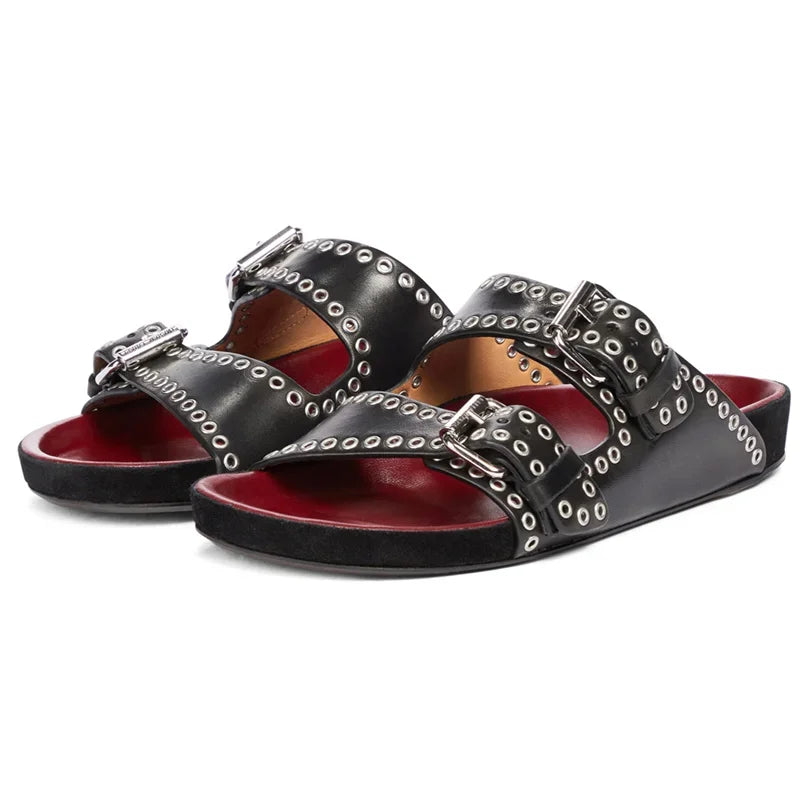 Sandals Woman Summer 2024 Beach Open Toe Slippers Flat Shoes Sandals Unisex Buckle Rivet Decoration Slip On Roman Big Size 43
