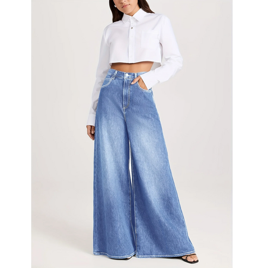 Women's High Waist Wide Leg Jeans Stretchy Retro Loose Straight Denim Streetwear Trousers Ladies Fashion Casual Bootcut Pants