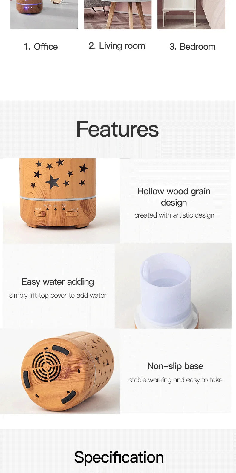 Ultrasonic Essential Oil Diffuser with LED lights 100ml Water Tank Adjustable Cool Mist Modes for Aromatherapy and Humidifying