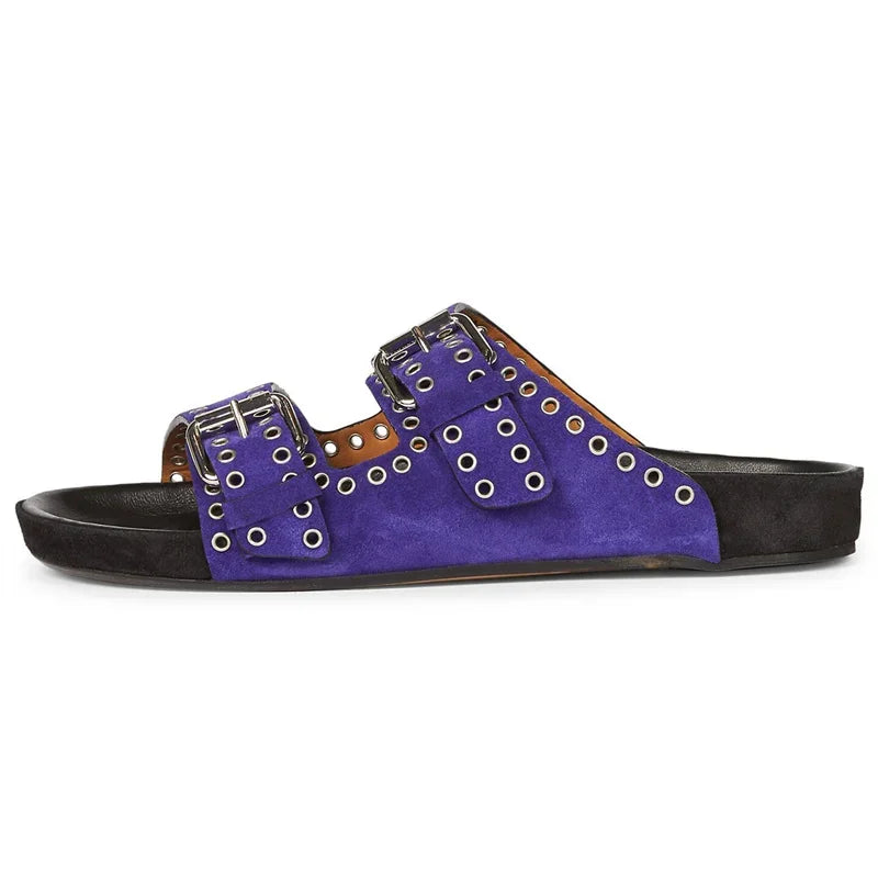 Sandals Woman Summer 2024 Beach Open Toe Slippers Flat Shoes Sandals Unisex Buckle Rivet Decoration Slip On Roman Big Size 43