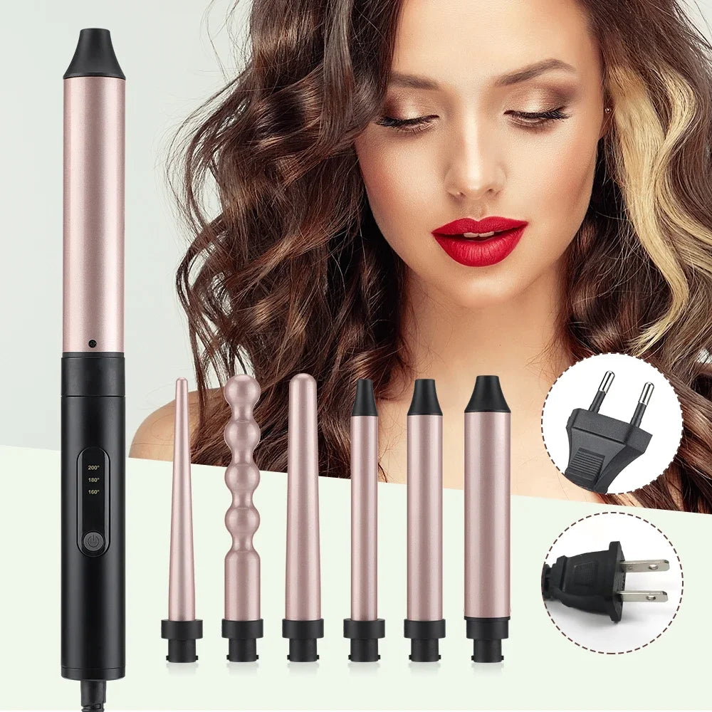 6 in 1 Hair Curling Iron, 30s Fast Heating Automatic Temperature Hair Care Hair Curler for for All Hair Types Rollers