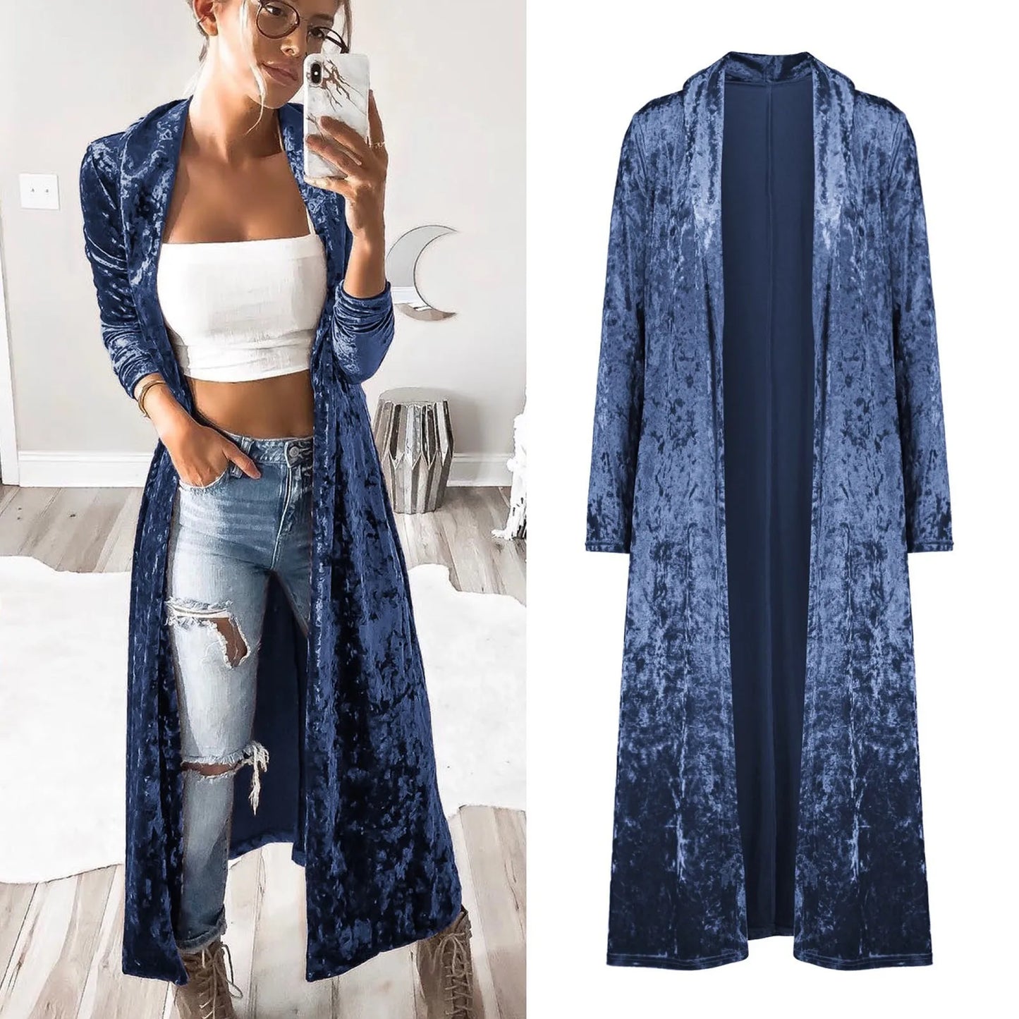 Women's Lightweight Overcoats Autumn Velvet Retro Open Front Cardigan Winter Fashion Ladies Windbreaker Streetwear Outerwear
