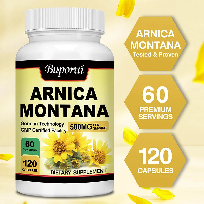 Arnica Montana Capsules - Relieves Bruises and Swelling, Muscle Pain and Stiffness, Natural Ingredients, Non-GMO
