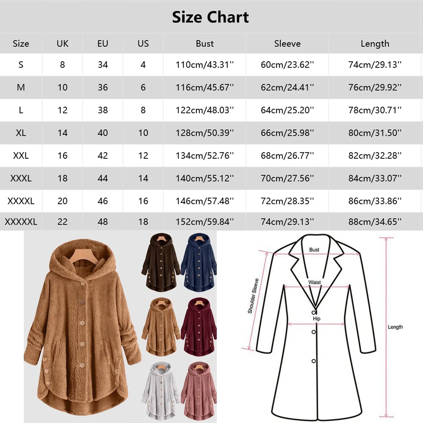 Plus Size 5XL Solid Coat for Women Warm Teddy Bear Plush Coat Wool Jacket Female Hooded Jacket Autumn Winter Women's Coat Casaco